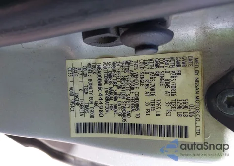 2006 Nissan Frontier Se from USA, damaged, VIN 1N6AD06W86C444980